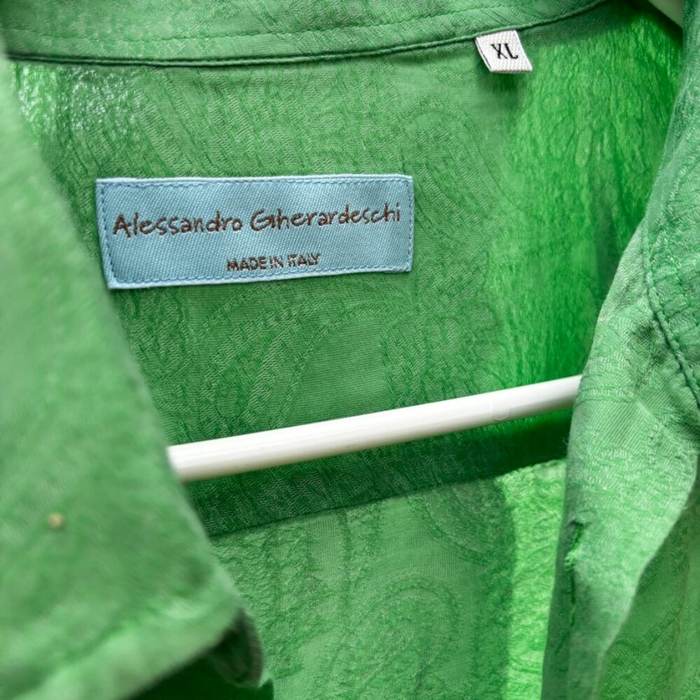 ALESSANDRO GHERARDESCHI Dress Shirt XL Green woven in paisley design long sleeve - Picture 9 of 10